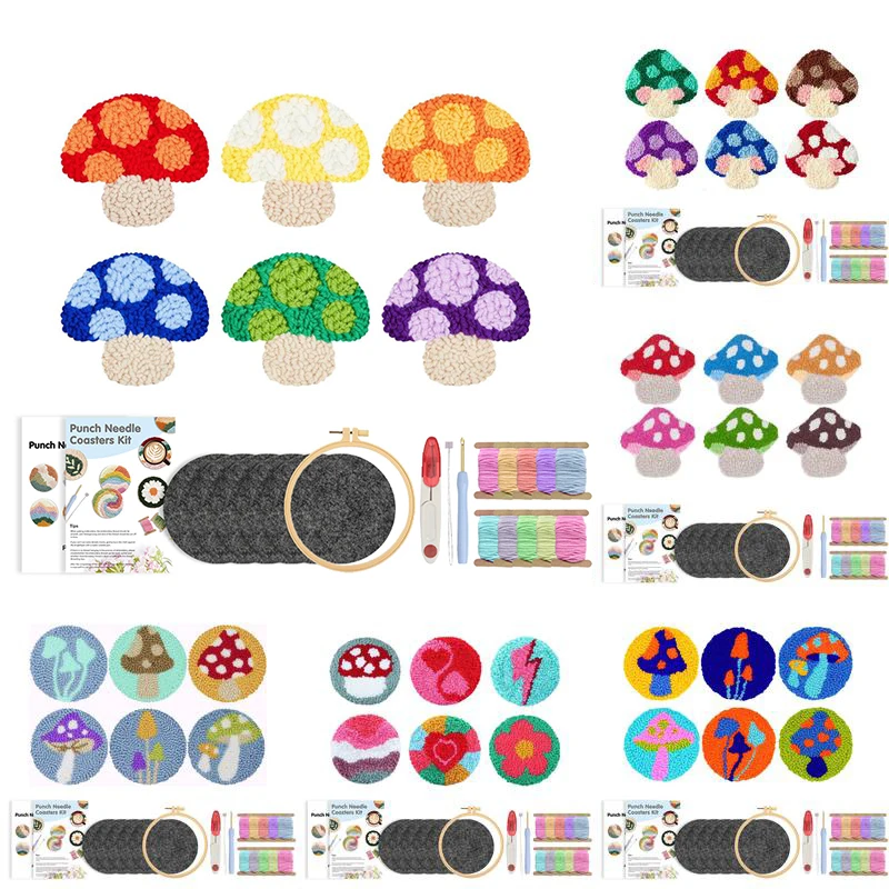 6 Pcs Mushroom Punch Needle Coaster Kit Punch Needle Embroidery Kit for Adults DIY Craft Supplies Tufted Coasters Tablemat
6 Pcs Mushroom Punch Needle Coaster Kit Punch Needle Embroidery Kit for Adults DIY Craft Supplies Tufted Coasters Tablemat