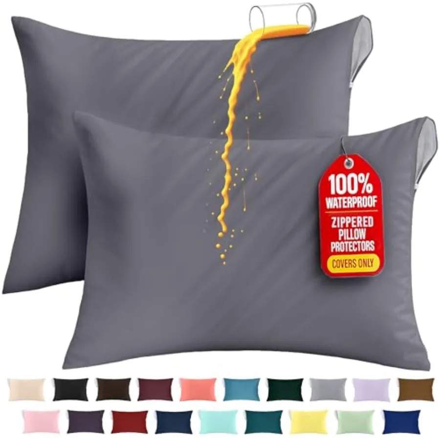 Premium 100% Waterproof Pillow Protectors with Zipper Queen Size Set of 2,Bed Bug and Dust Mite Proof Zippered Pillow Covers, P
Premium 100% Waterproof Pillow Protectors with Zipper Queen Size Set of 2,Bed Bug and Dust Mite Proof Zippered Pillow Covers, P