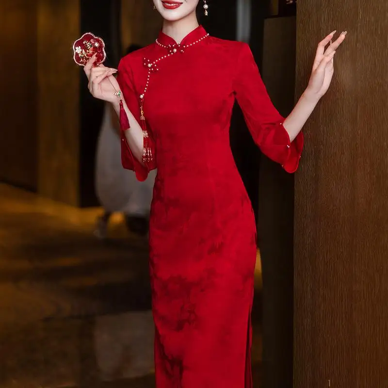 Red Wedding Dr New Chinese Sle Engagement Ceremony Dr Long Sve Women's Autumn Faion Wedding Gown
Red Wedding Dr New Chinese Sle Engagement Ceremony Dr Long Sve Women's Autumn Faion Wedding Gown