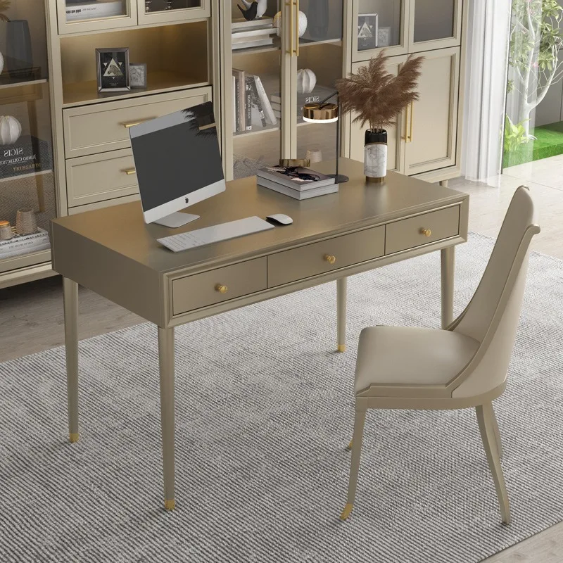 American light luxury solid wood home desk, modern simple small apartment champagne gold writing desk, computer desk
American light luxury solid wood home desk, modern simple small apartment champagne gold writing desk, computer desk