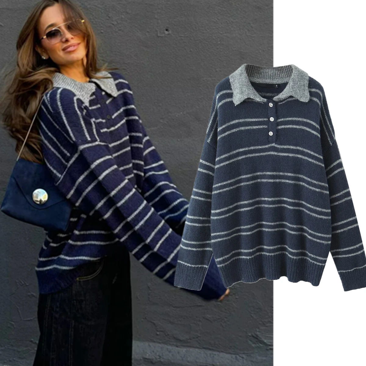 Jenny & Dave французский ретро полосатый пуловер с лацканами, свитер на осень и зиму, минималистичный свитер в стиле бойфренда, трикотаж, женские топы 
Jenny & Dave французский ретро полосатый пуловер с лацканами, свитер на осень и зиму, минималистичный свитер в стиле бойфренда, трикотаж, женские топы