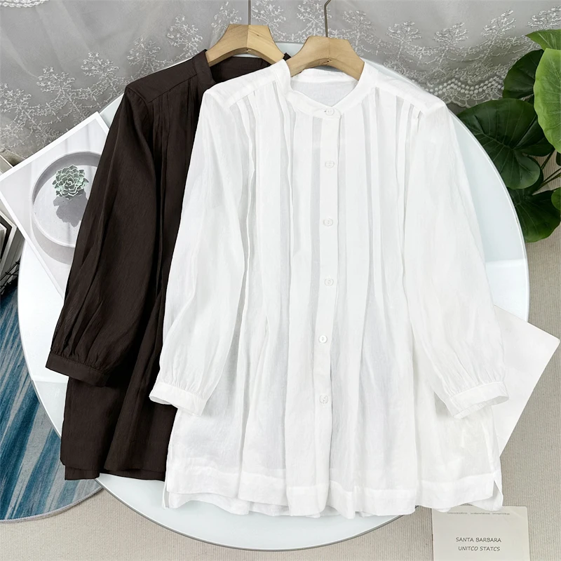 Женская рубашка из натурального льна свободного кроя с узором, длинными рукавами, круглым вырезом, однотонная, в повседневном стиле, с традиционным китайским воротником на пуговицах
Женская рубашка из натурального льна свободного кроя с узором, длинными рукавами, круглым вырезом, однотонная, в повседневном стиле, с традиционным китайским воротником на пуговицах