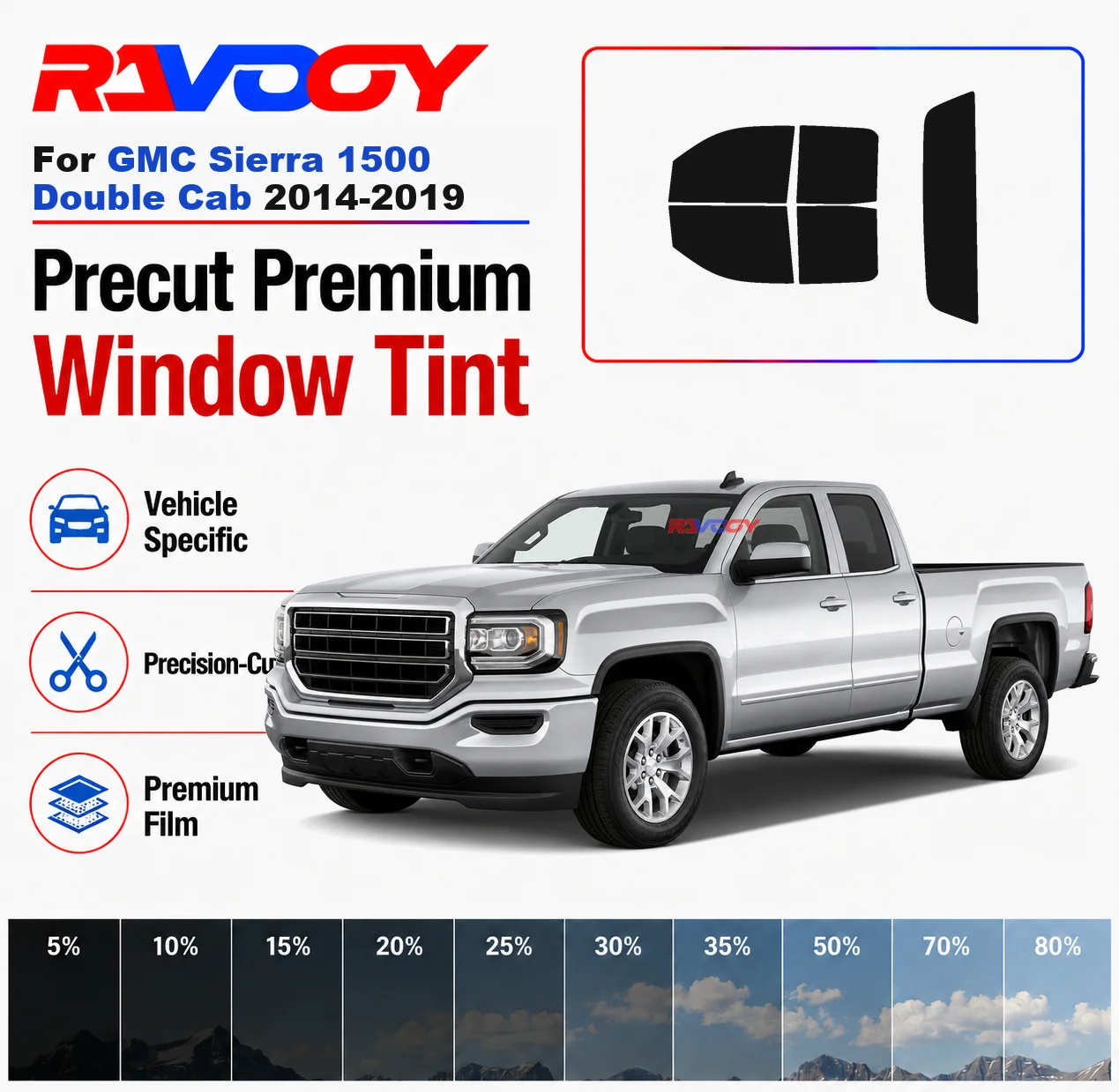 Premium Precut Window Tint Kit Front Rear Windows Rear Windshield For GMC Sierra 1500 Double Cab 2014-2019 Nano Ceramic Film
Premium Precut Window Tint Kit Front Rear Windows Rear Windshield For GMC Sierra 1500 Double Cab 2014-2019 Nano Ceramic Film