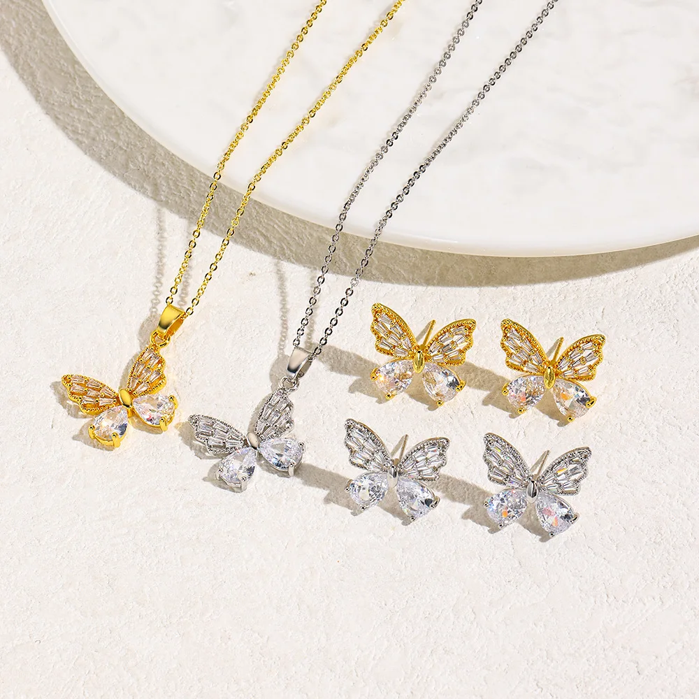 Light luxury animal butterfly stud earrings O-shaped necklace pendant three-piece decoration copper women's daily party wear
Light luxury animal butterfly stud earrings O-shaped necklace pendant three-piece decoration copper women's daily party wear