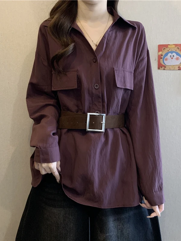 Рабочая одежда: фиолетовая женская блузка с длинным рукавом и поясом, утягивающая талию, весна 2026, большие размеры, модная
Рабочая одежда: фиолетовая женская блузка с длинным рукавом и поясом, утягивающая талию, весна 2026, большие размеры, модная