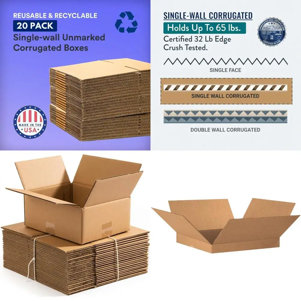 20 Pack 20x20x2 Inch Single-Wall Corrugated Cardboard Boxes for Shipping, Moving, and Storage
20 Pack 20x20x2 Inch Single-Wall Corrugated Cardboard Boxes for Shipping, Moving, and Storage