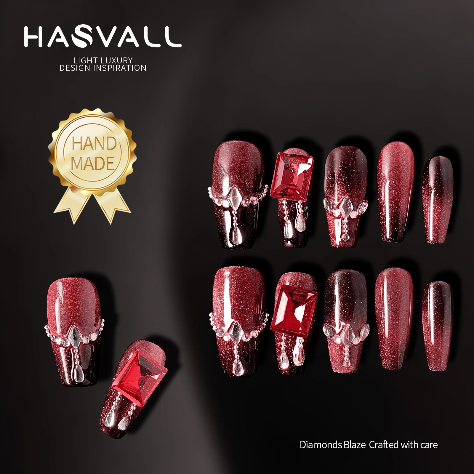 HASVALL Really Handmade Press on Nails Medium Coffin Red Luxury Fake Nails with Rhinestones Cat Eyes Stick on Nails for Women
HASVALL Really Handmade Press on Nails Medium Coffin Red Luxury Fake Nails with Rhinestones Cat Eyes Stick on Nails for Women