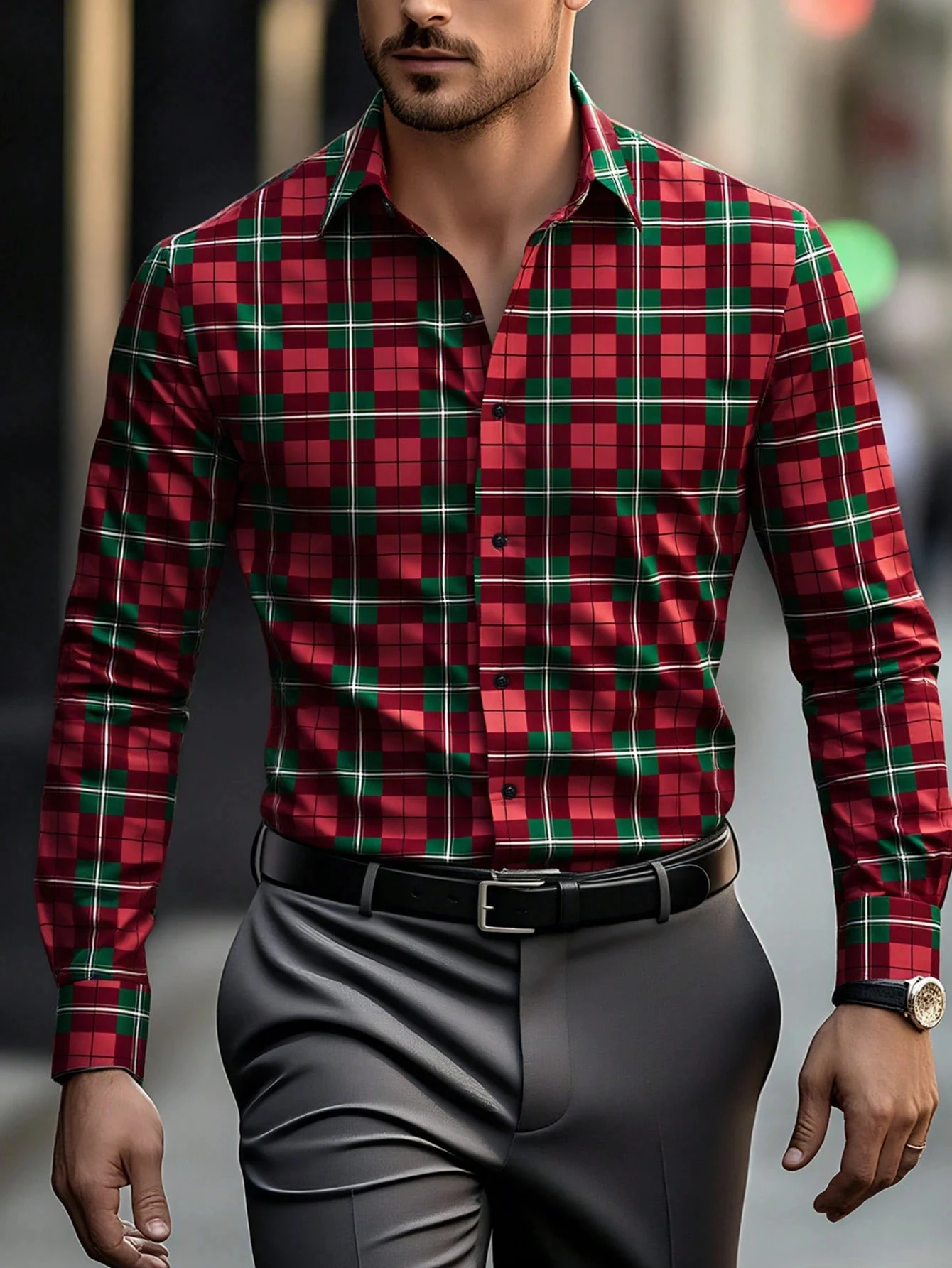 Christmas men's long-sleeved shirt with classic red and green color scheme, suitable for everyday wear and family gatherings.
Christmas men's long-sleeved shirt with classic red and green color scheme, suitable for everyday wear and family gatherings.