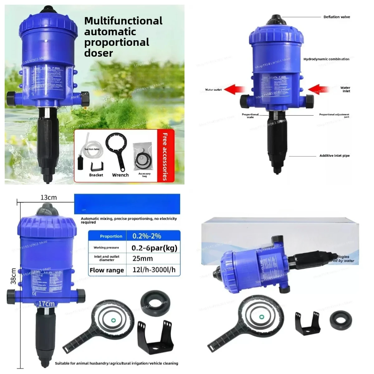 P2502 Water Powered Proportional Dosing Pump Automatic Fertilizer Injector Liquid Mixer Farm Irrigation Gardening Greenhouse
P2502 Water Powered Proportional Dosing Pump Automatic Fertilizer Injector Liquid Mixer Farm Irrigation Gardening Greenhouse
