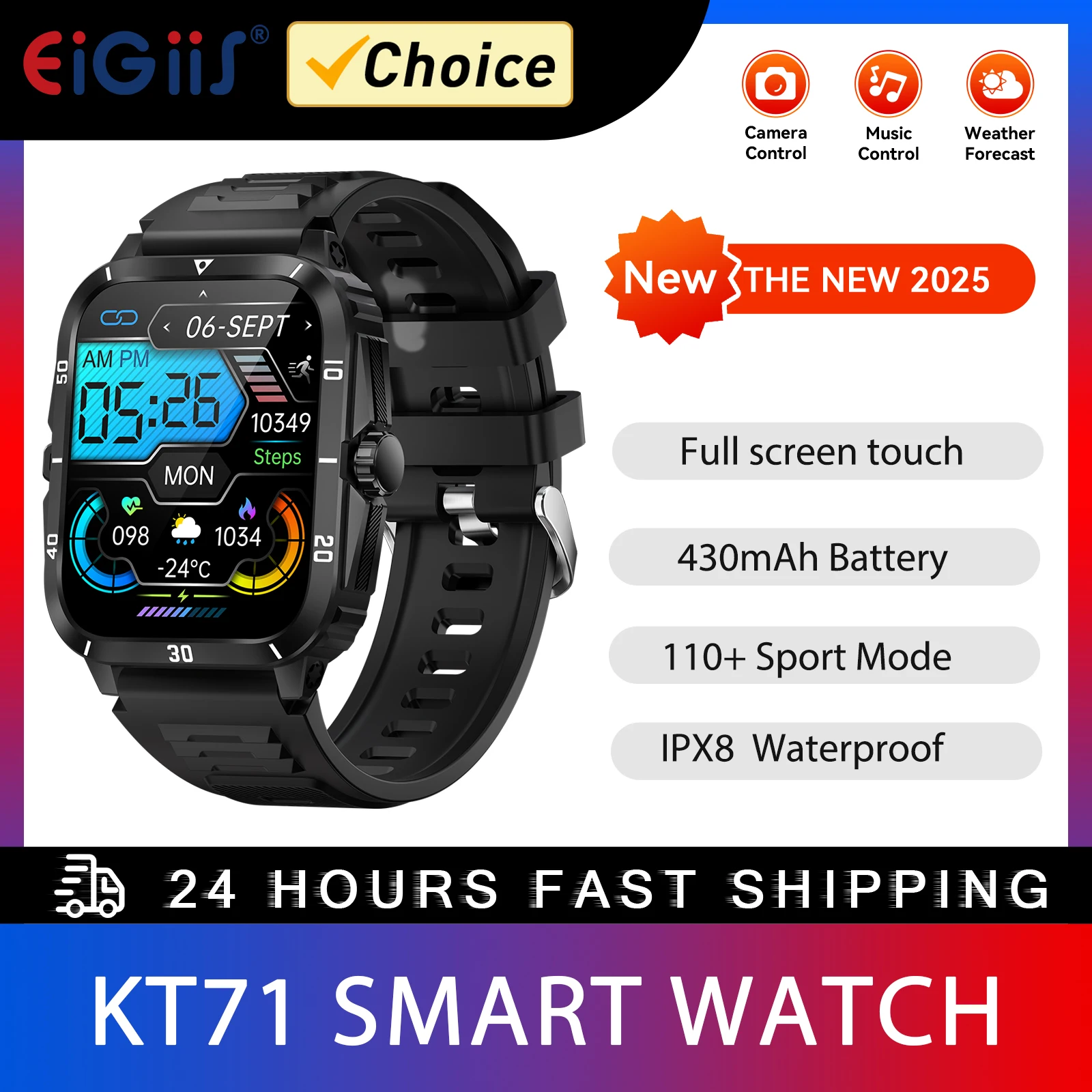 EIGIIS 2025 New Smartwatch Unisex Fitness Tracker Heart Rate Monitor Sports Watch Waterproof Activity Tracker For iPhone Android
EIGIIS 2025 New Smartwatch Unisex Fitness Tracker Heart Rate Monitor Sports Watch Waterproof Activity Tracker For iPhone Android
