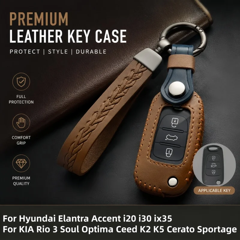 For Hyundai Elantra Accent i20 i30 ix35 For KIA Rio 3 Soul Optima Ceed K2 K5 Cerato Sportage Leather Car Key Cover Case
For Hyundai Elantra Accent i20 i30 ix35 For KIA Rio 3 Soul Optima Ceed K2 K5 Cerato Sportage Leather Car Key Cover Case