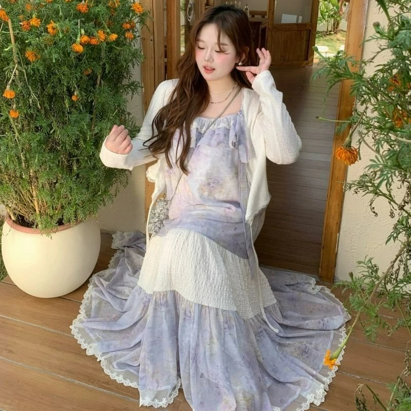 Комплект из двух предметов: летнее модное платье-халтер из шифона с принтом для полных женщин 2026 и солнцезащитный кардиган с кружевными вставками
Комплект из двух предметов: летнее модное платье-халтер из шифона с принтом для полных женщин 2026 и солнцезащитный кардиган с кружевными вставками