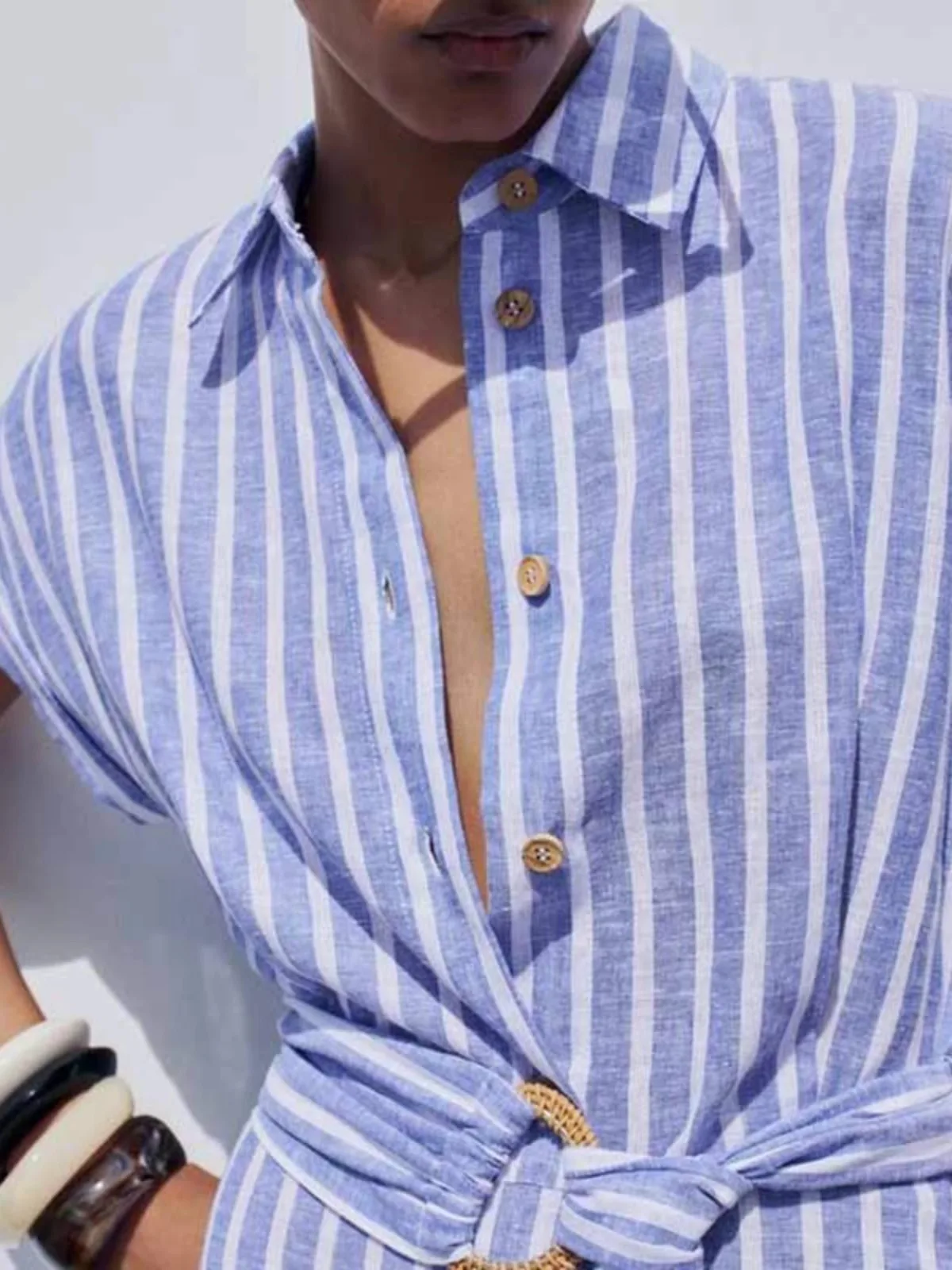 Linen Blend Striped Dress, Women's Summer New Style, Lapel Shirt Style, Short Sleeved Casual Dress With Belt
Linen Blend Striped Dress, Women's Summer New Style, Lapel Shirt Style, Short Sleeved Casual Dress With Belt