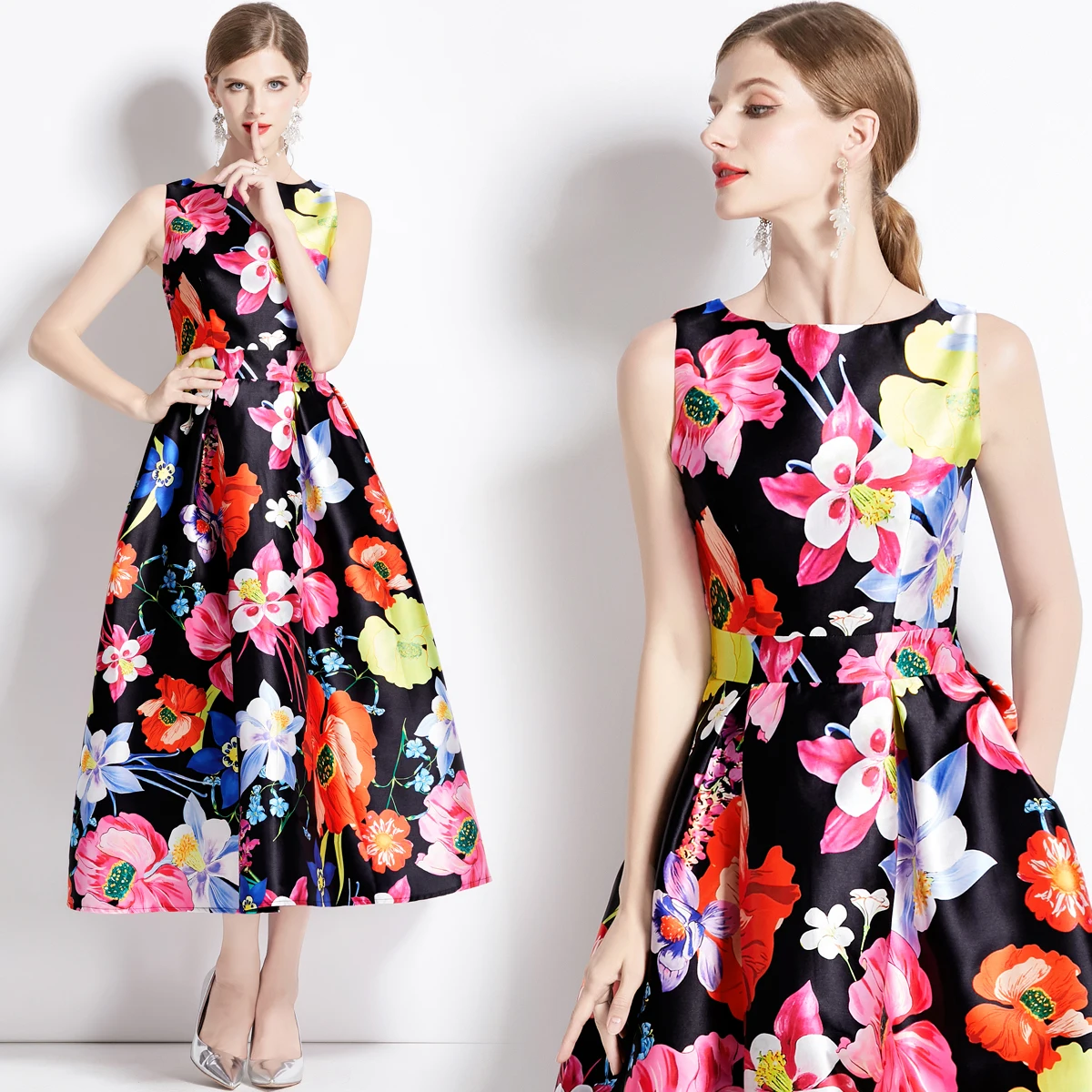 Sleeveless high waisted dress with three-dimensional cut and waisted A-line skirt HL9084078
Sleeveless high waisted dress with three-dimensional cut and waisted A-line skirt HL9084078