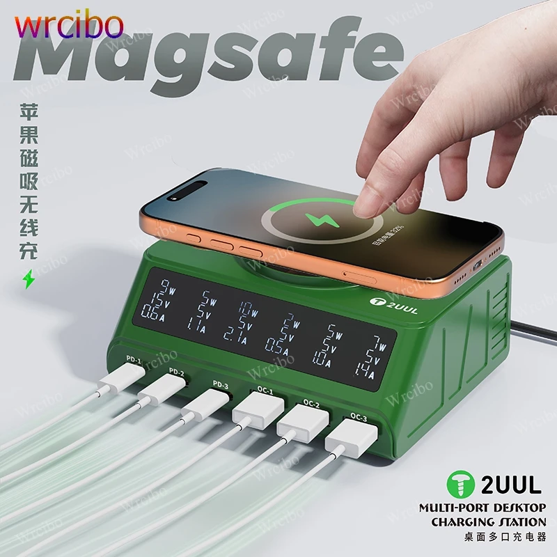 2UUL PC11 6 Ports Desktop Charger with MagSafe Wireless,110W Fast Charging Station for Multiple Devices Simultaneously
2UUL PC11 6 Ports Desktop Charger with MagSafe Wireless,110W Fast Charging Station for Multiple Devices Simultaneously