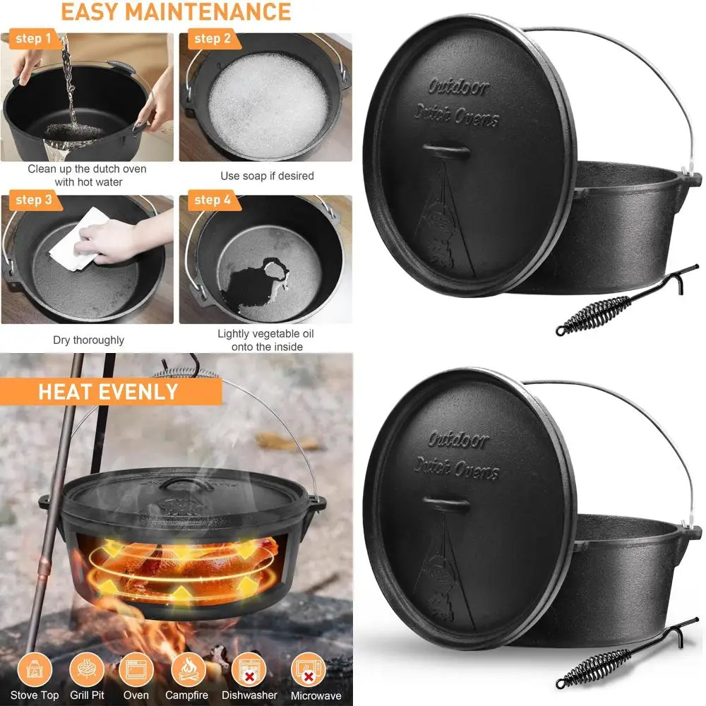 12 Qt Pre-Seasoned Cast Iron Dutch Oven with Lid, Metal Handle for Camping and BBQ Cooking, Black
12 Qt Pre-Seasoned Cast Iron Dutch Oven with Lid, Metal Handle for Camping and BBQ Cooking, Black
