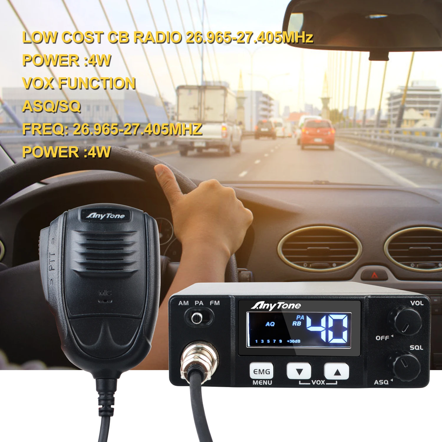 Anytone CB Walkie Talkie AT-505PRO 26.965-27.405MHz FM AM PA 4W ASQ SQ Vox Scan CB Mobile Radio Transceiver Euro Edition
Anytone CB Walkie Talkie AT-505PRO 26.965-27.405MHz FM AM PA 4W ASQ SQ Vox Scan CB Mobile Radio Transceiver Euro Edition