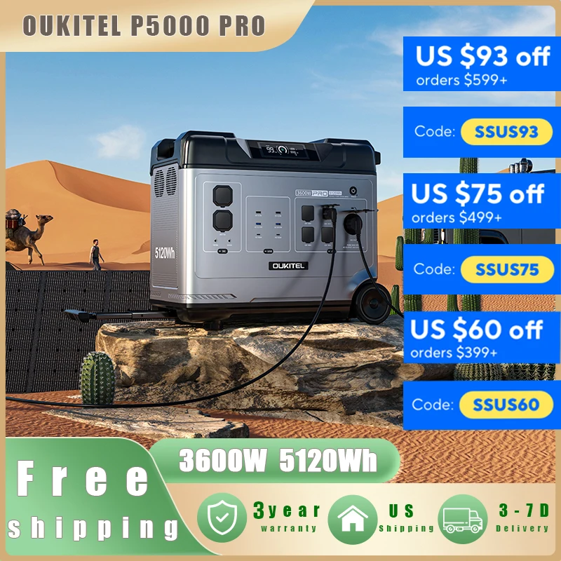 OUKITEL P5000 Pro Portable Power Station 3600W Solar Generator 5120Wh Lifepo4 Battery Home Backup Outdoor Camping Mobile power
OUKITEL P5000 Pro Portable Power Station 3600W Solar Generator 5120Wh Lifepo4 Battery Home Backup Outdoor Camping Mobile power