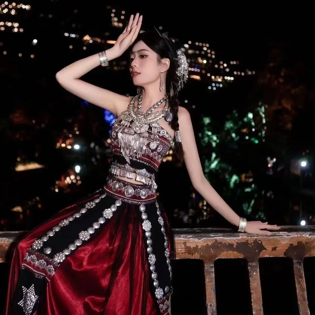 New Christmas style Miao ethnic women's clothing, high-end wine red heavy embroidery strapless top long dress
New Christmas style Miao ethnic women's clothing, high-end wine red heavy embroidery strapless top long dress