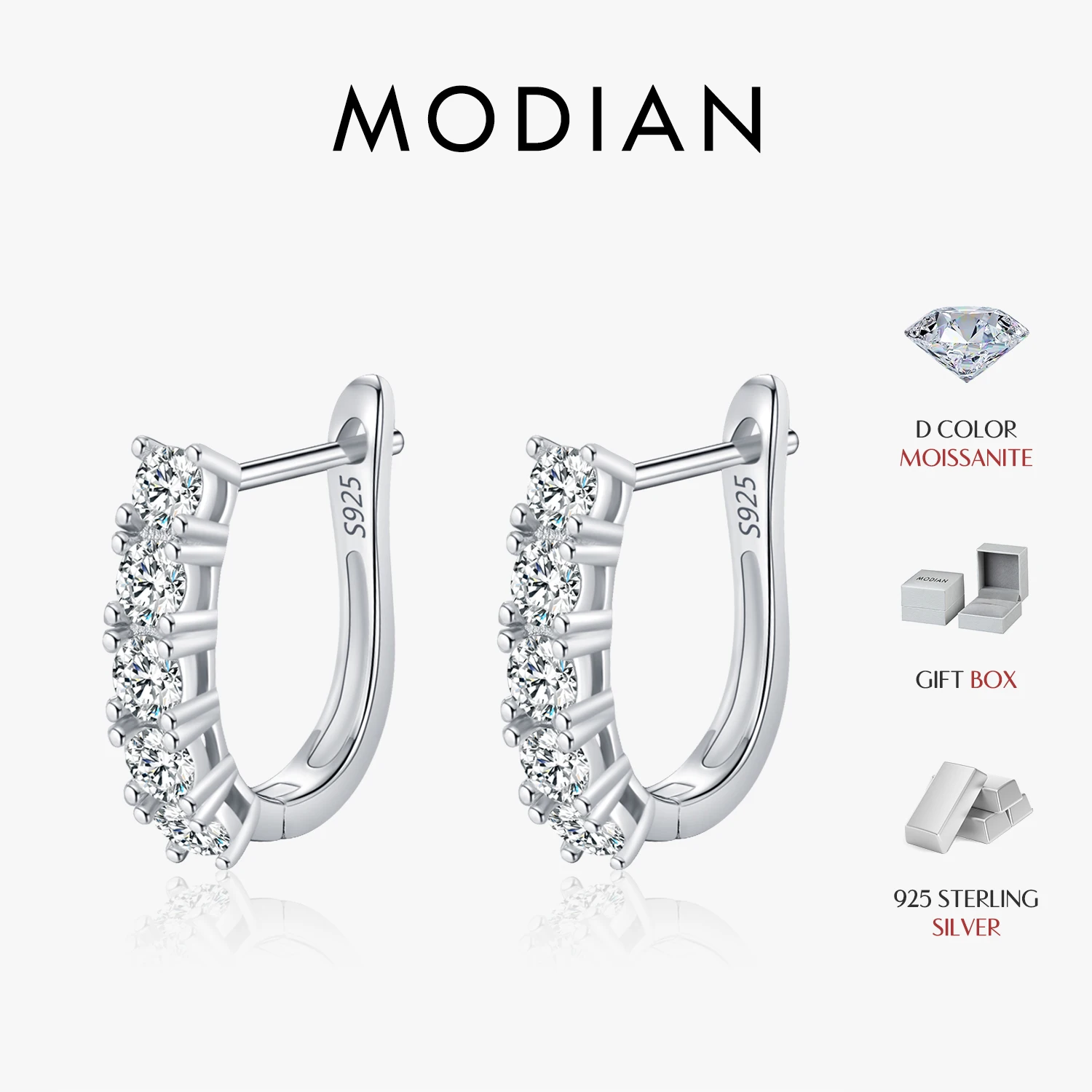 MODIAN D Color U Shape Moissanite Earrings 925 Sterling Silver Elegant Exquisite Hoop Earrings For Women Wedding Jewelry
MODIAN D Color U Shape Moissanite Earrings 925 Sterling Silver Elegant Exquisite Hoop Earrings For Women Wedding Jewelry