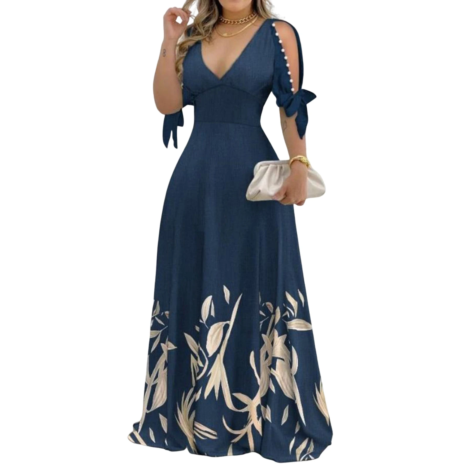 Women's Cold Shoulder Dress V Neck Casual Summer Dress Loose Floral Dress for Wedding Evening Party
Women's Cold Shoulder Dress V Neck Casual Summer Dress Loose Floral Dress for Wedding Evening Party