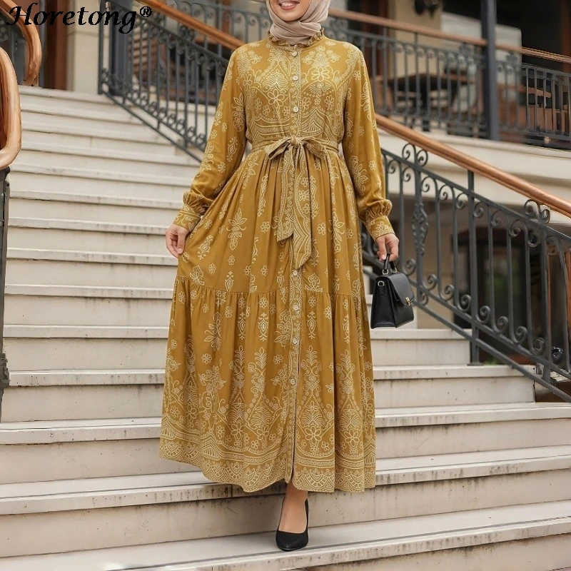 Horetong Floral Print Ruffle Stand Collar Muslim Abaya Women New Button Front Belted Tiered Loose Modest Maxi Dress Ramadan Eid
Horetong Floral Print Ruffle Stand Collar Muslim Abaya Women New Button Front Belted Tiered Loose Modest Maxi Dress Ramadan Eid