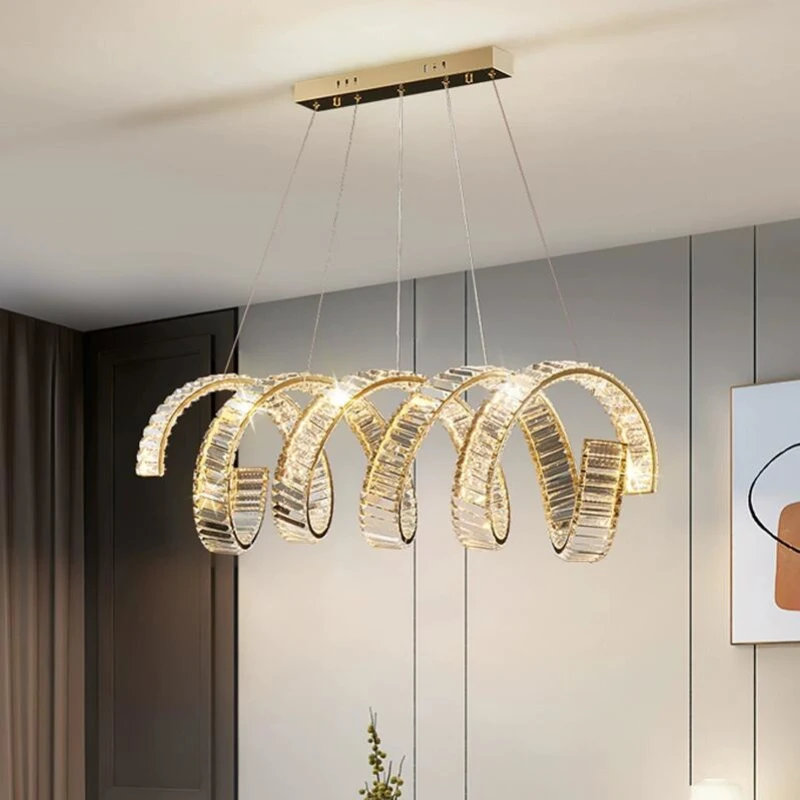 Dining room crystal chandelier luxury simple LED designer style long bar island decorative lighting
Dining room crystal chandelier luxury simple LED designer style long bar island decorative lighting