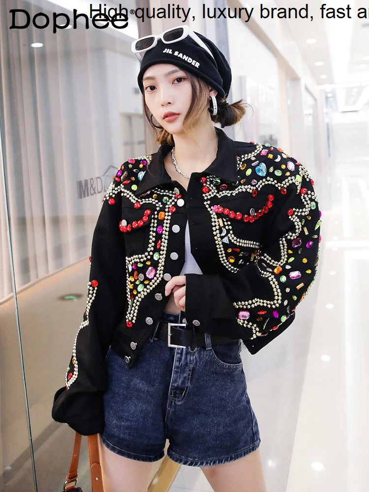 Heavy Thailand Fashion Industry Beads Sequined Black Denim Jacket Women 2023 Spring Autumn New Short Jean Coats Outerwear Top
Heavy Thailand Fashion Industry Beads Sequined Black Denim Jacket Women 2023 Spring Autumn New Short Jean Coats Outerwear Top