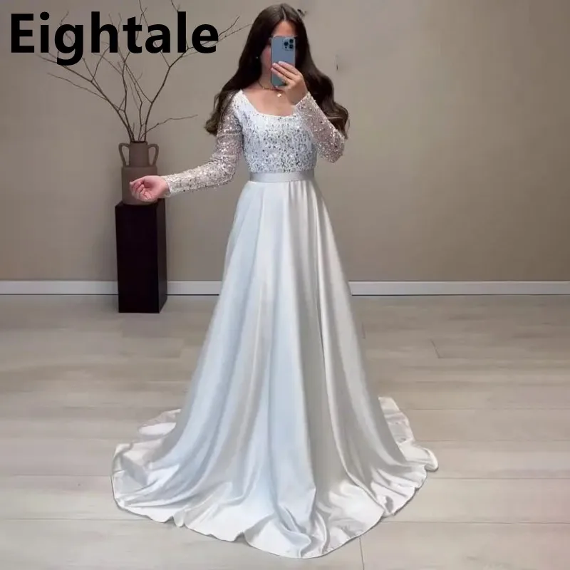 Eightale 2024 White A Line Long Sleeve Sequin Evening Dress For Wedding Party Formal Prom Dress Dubai Party Gown
Eightale 2024 White A Line Long Sleeve Sequin Evening Dress For Wedding Party Formal Prom Dress Dubai Party Gown