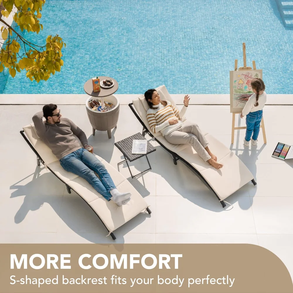 Patio Chaise Lounge Sets Outdoor Rattan Adjustable Back 3 Pieces Cushioned Patio Folding Chaise Lounge with Folding Table
Patio Chaise Lounge Sets Outdoor Rattan Adjustable Back 3 Pieces Cushioned Patio Folding Chaise Lounge with Folding Table