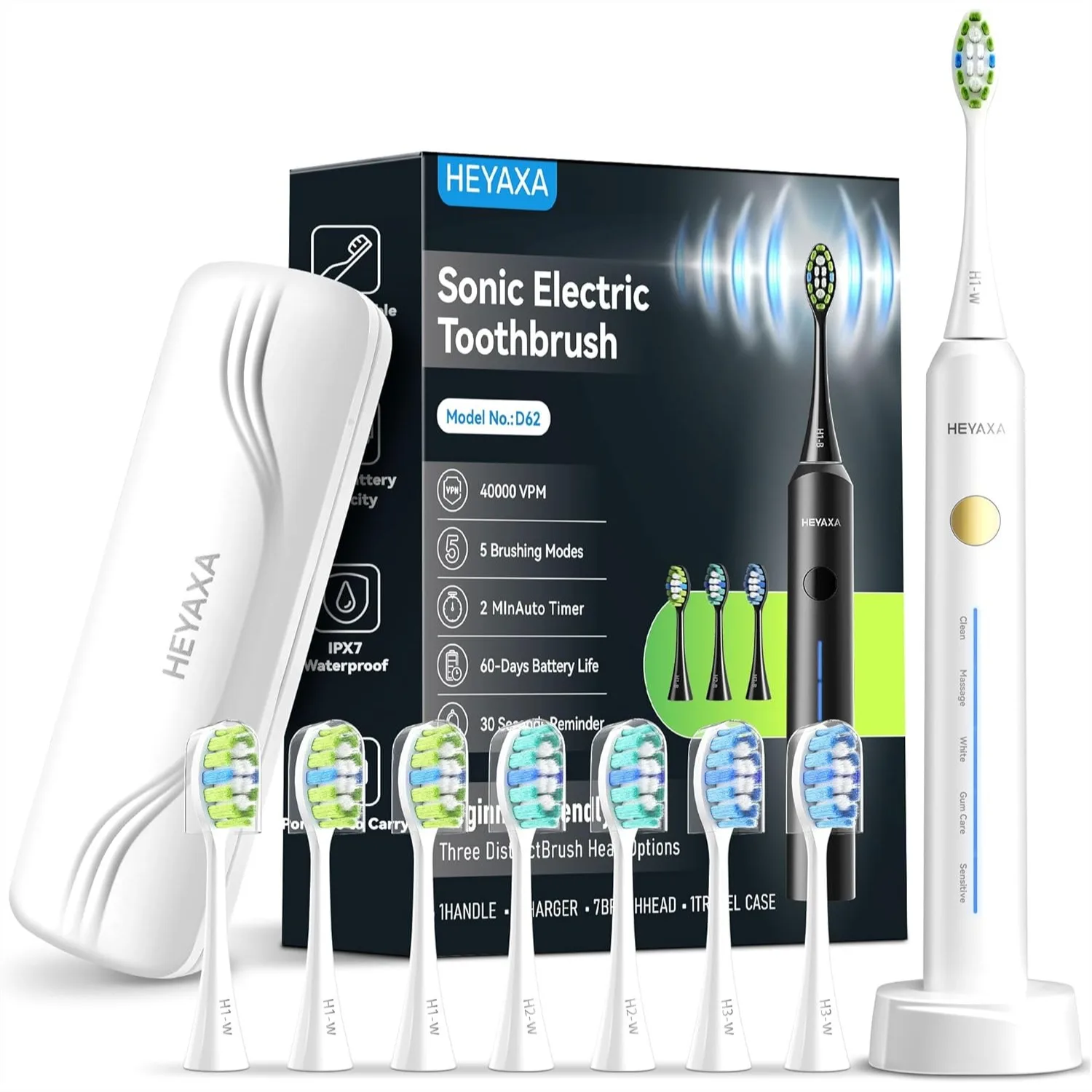 Sonic Electric Toothbrush 40000VPM Deep Cleaning for Adults Kids, 5 Modes, 60-Day Battery, 7 Brush Heads Travel Case
Sonic Electric Toothbrush 40000VPM Deep Cleaning for Adults Kids, 5 Modes, 60-Day Battery, 7 Brush Heads Travel Case