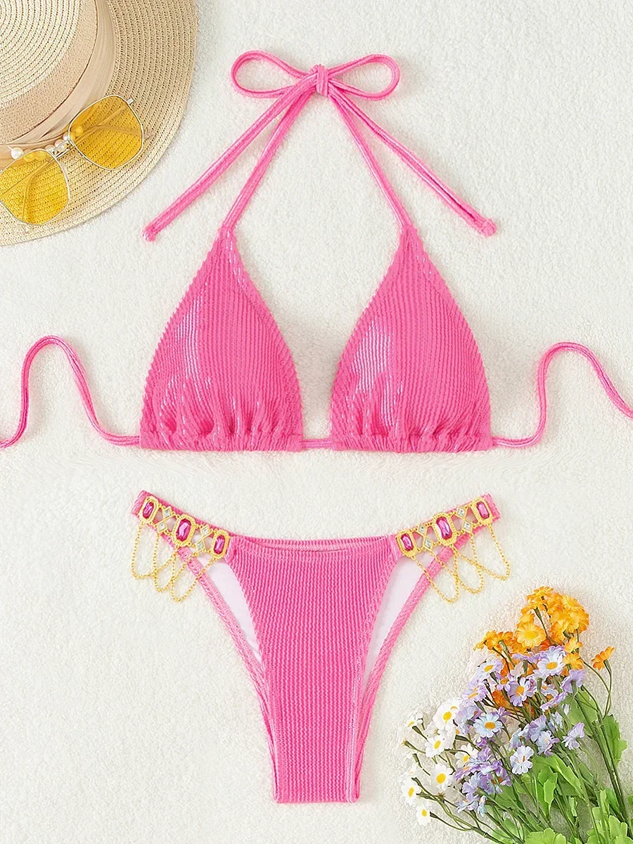 Halter Ribbed Rhinestone Diamond Bikini 2025 High Cut Bikinis Women Swimwear Female Swimsuit Two-pieces Bikini Set Bathing Suit
Halter Ribbed Rhinestone Diamond Bikini 2025 High Cut Bikinis Women Swimwear Female Swimsuit Two-pieces Bikini Set Bathing Suit