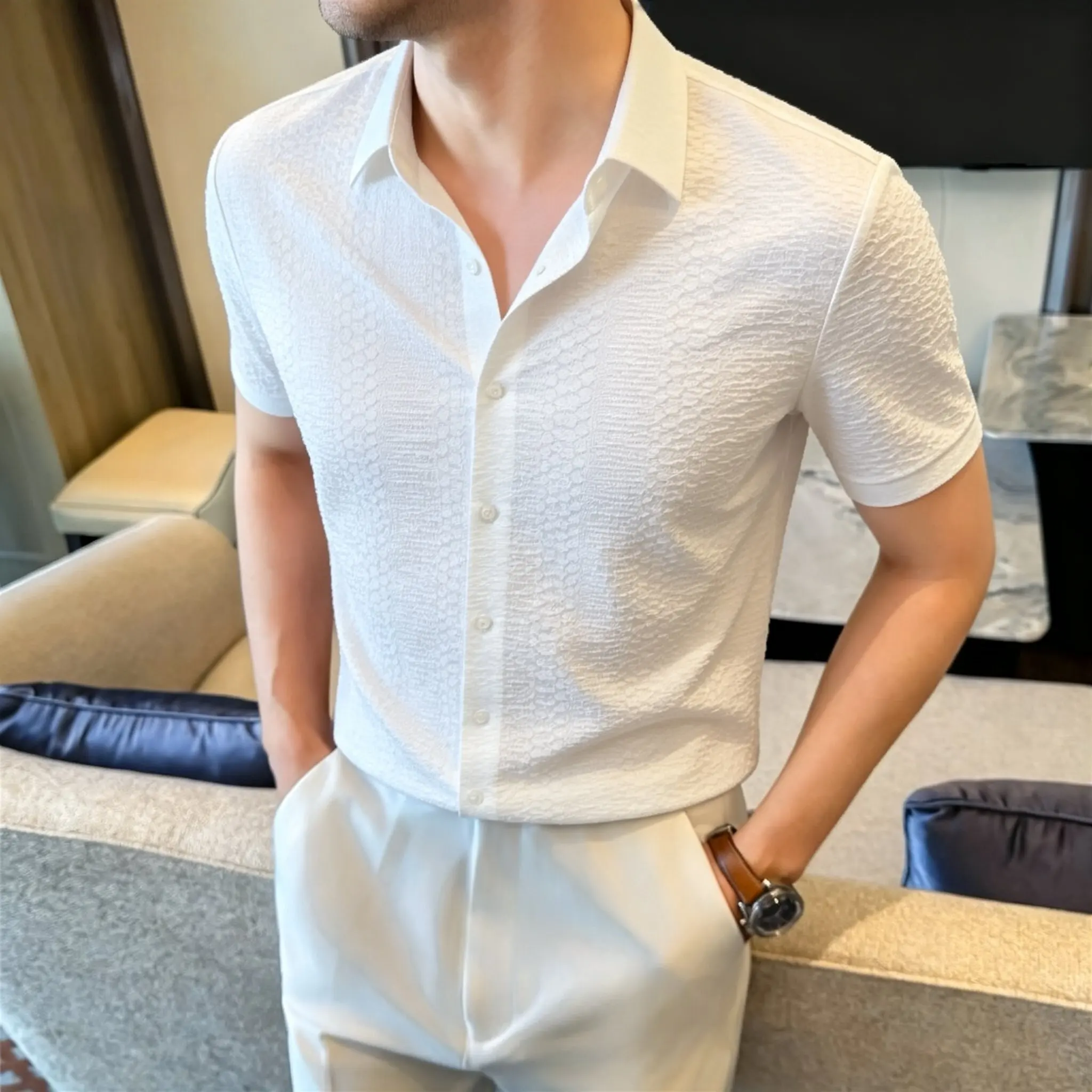 British style men's business shirt high-end casual short sleeved shirt ice silk seamless brand social plus size shirt
British style men's business shirt high-end casual short sleeved shirt ice silk seamless brand social plus size shirt