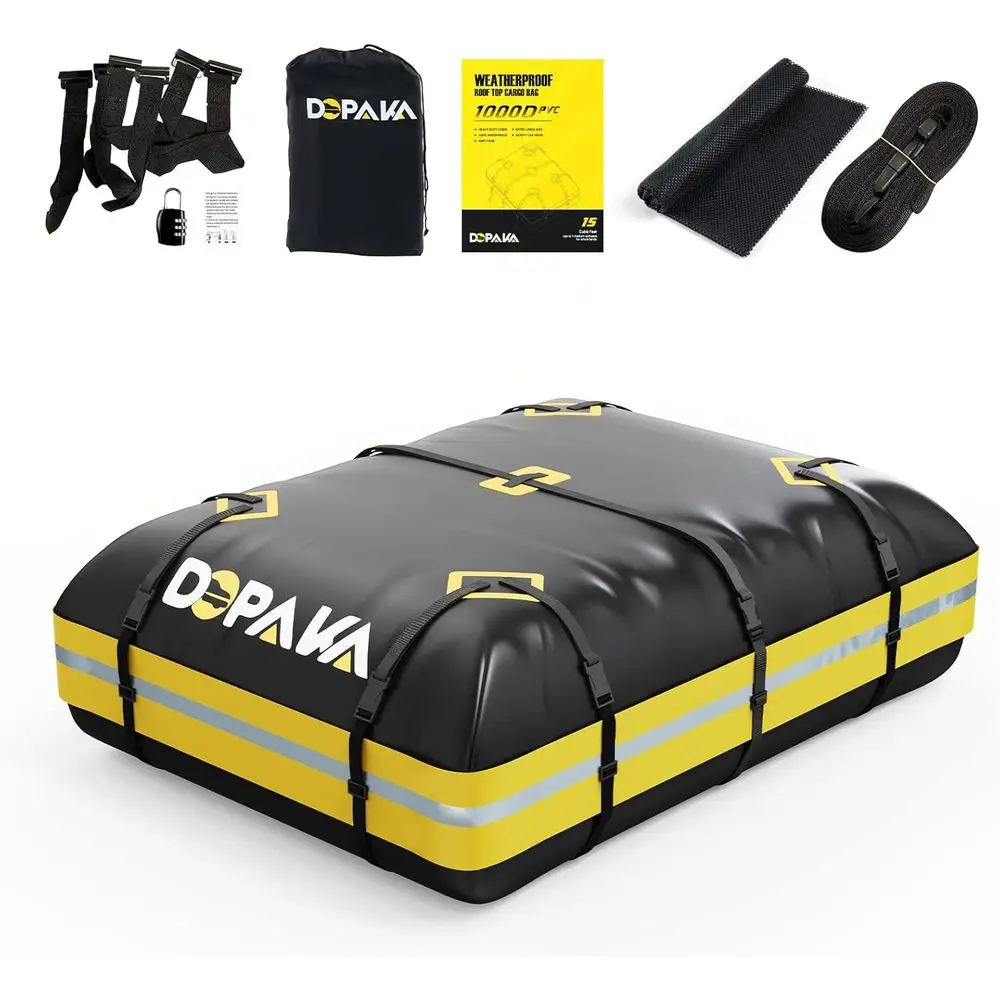 Durable 1000D Waterproof Car Roof Cargo Bag with Anti-Tear Mat, Large Lock, and 6 Door Hooks
Durable 1000D Waterproof Car Roof Cargo Bag with Anti-Tear Mat, Large Lock, and 6 Door Hooks