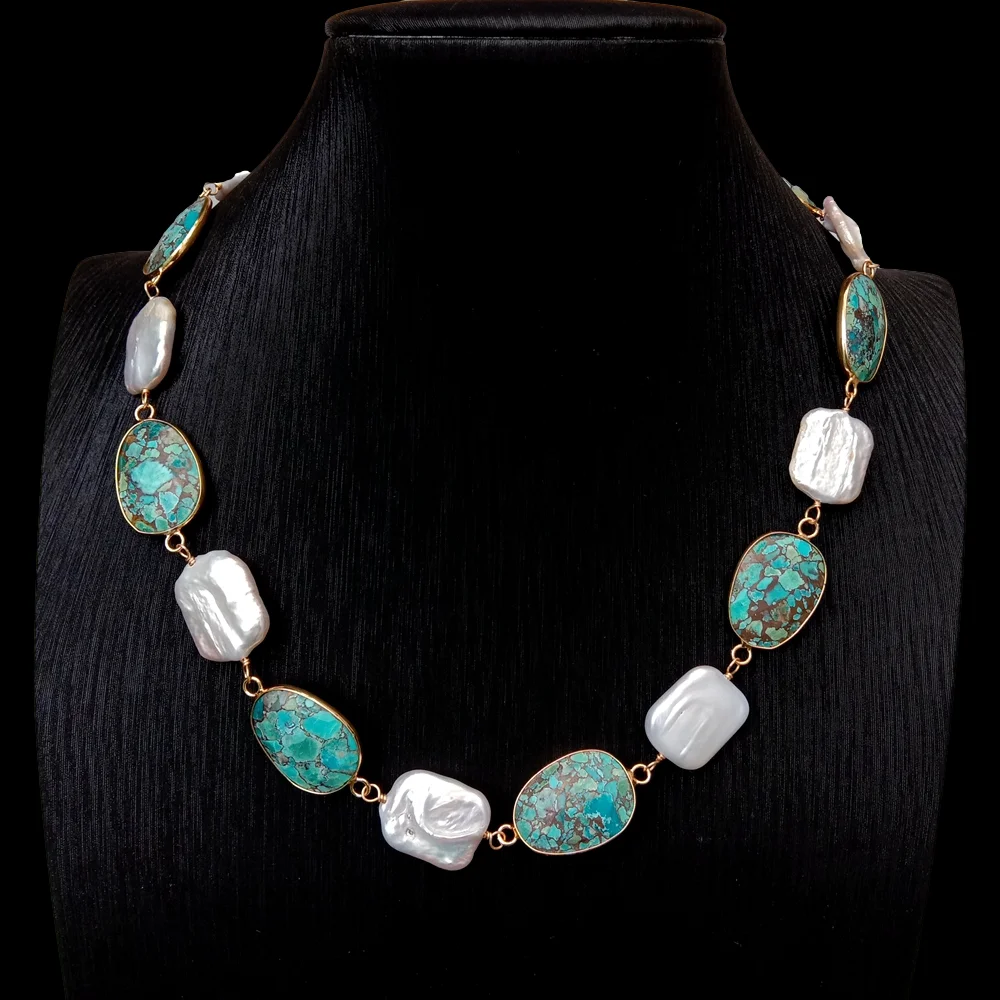 Y·YING Cultured White Rectangle Pearl Natural Turquoise Choker Necklace Gemstone Jewelry
Y·YING Cultured White Rectangle Pearl Natural Turquoise Choker Necklace Gemstone Jewelry