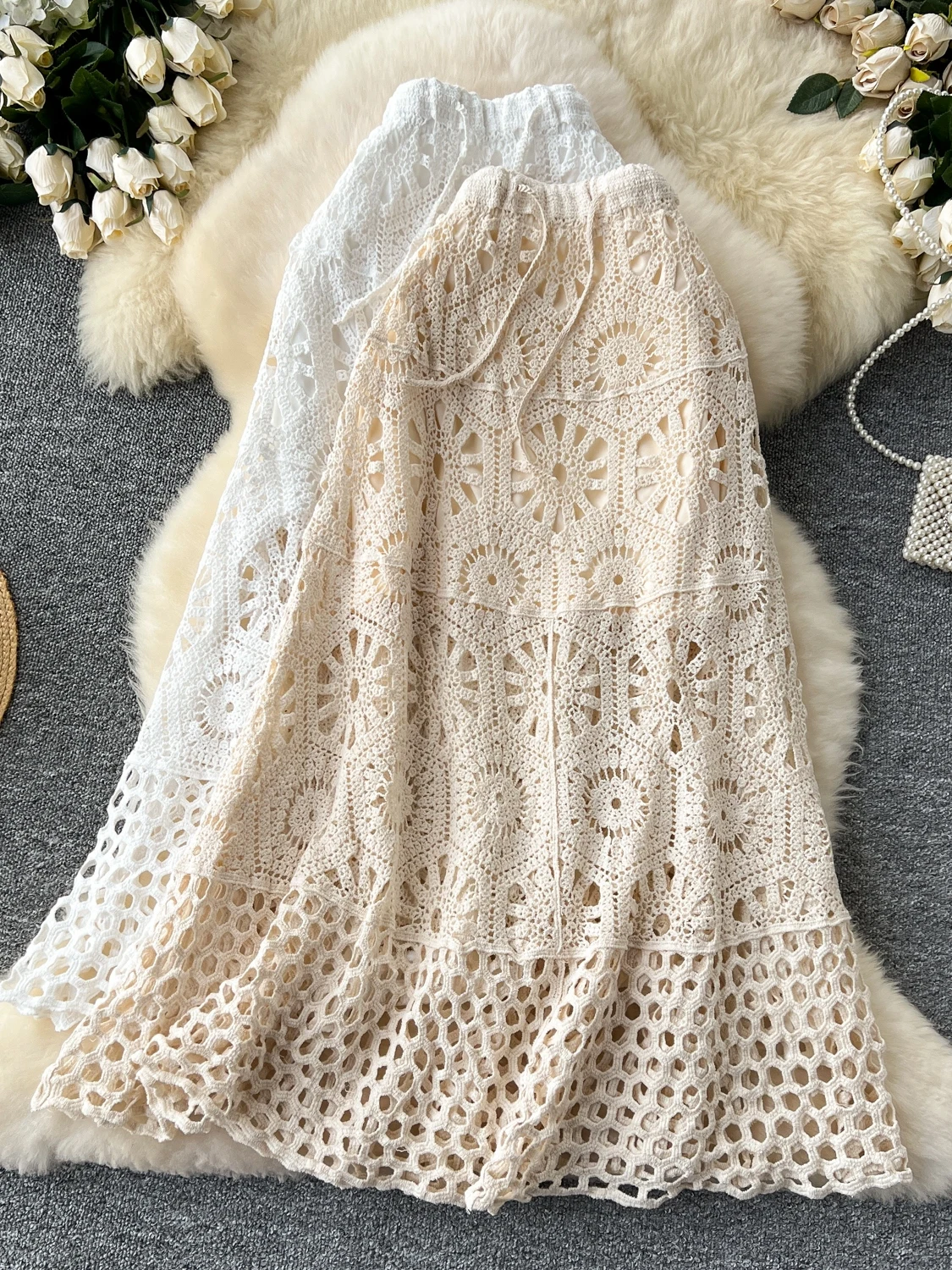 n Sle Vaion Wear Women's Korean Version Heavy Work Hollow out Knitted Dstring Waist Versatile Full Skirt
n Sle Vaion Wear Women's Korean Version Heavy Work Hollow out Knitted Dstring Waist Versatile Full Skirt