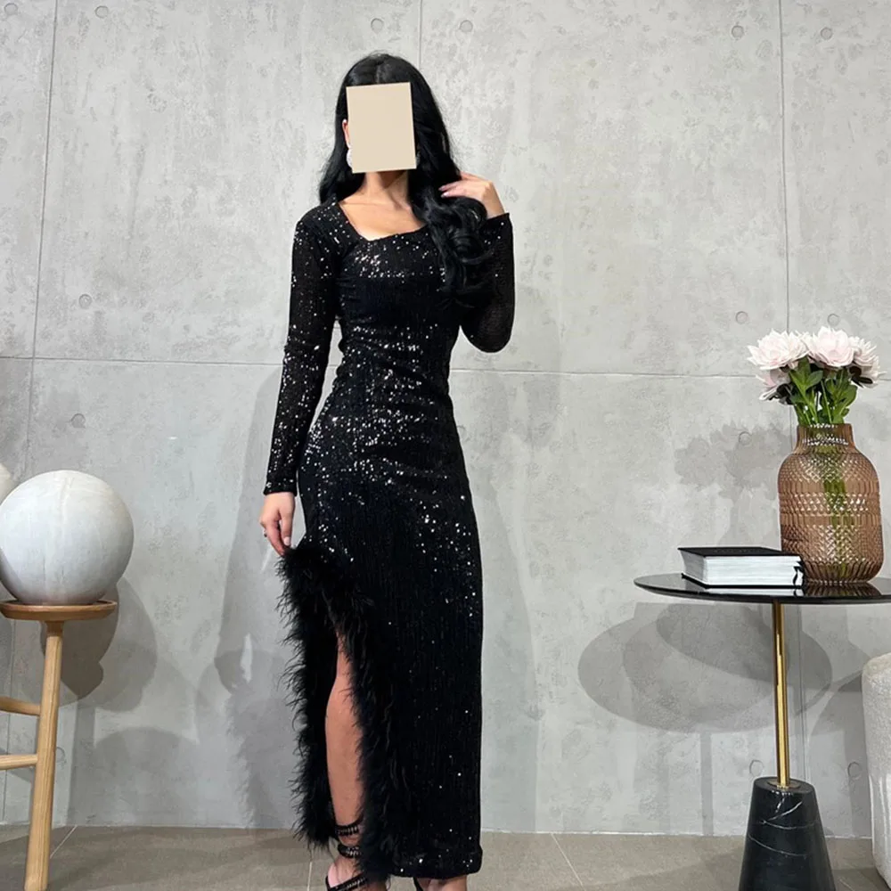 CustomizedModern Prom Gown for Women Square Collar Full Sleeves Side High Slit Sequin Elegant Evening Party Dresses فساتين للحفل
CustomizedModern Prom Gown for Women Square Collar Full Sleeves Side High Slit Sequin Elegant Evening Party Dresses فساتين للحفل