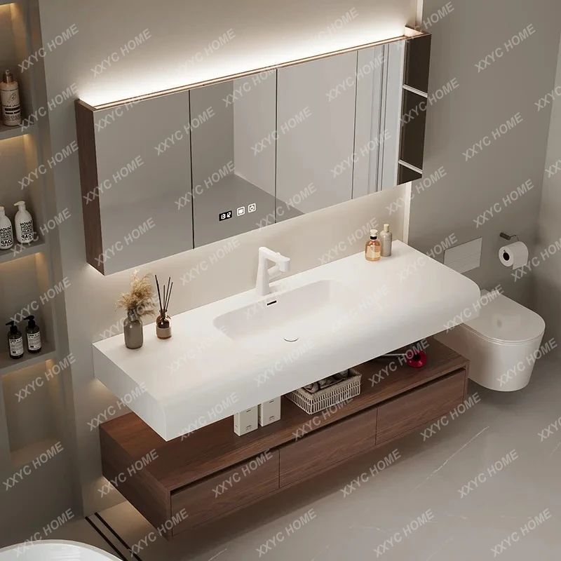 LNew bathroom walnut skin feeling Corian integrated hand wash basin bathroom cabinet
LNew bathroom walnut skin feeling Corian integrated hand wash basin bathroom cabinet