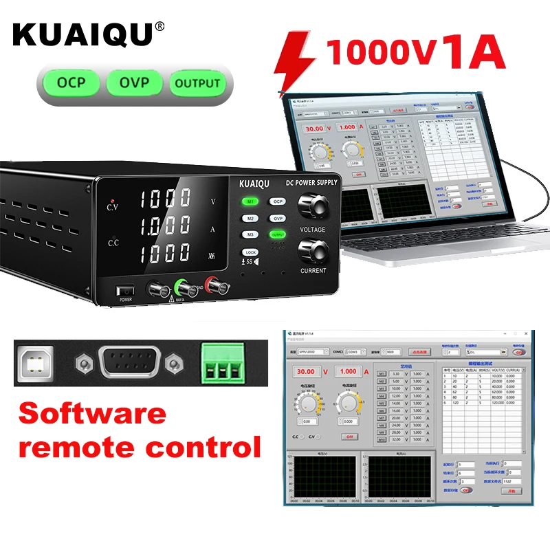 KUAIQU 1000V 1A Laboratory Power Supply Adjustable 60V 20A Variable Power Supply 15V 30V 30A, with RS232 Software Connect PC
KUAIQU 1000V 1A Laboratory Power Supply Adjustable 60V 20A Variable Power Supply 15V 30V 30A, with RS232 Software Connect PC