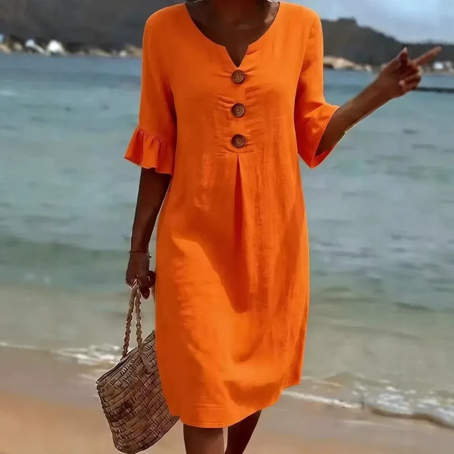 【New style】 Independence 2026 new European and American - beach V-neck buttons lotus leaf sleeves women's dress
【New style】 Independence 2026 new European and American - beach V-neck buttons lotus leaf sleeves women's dress