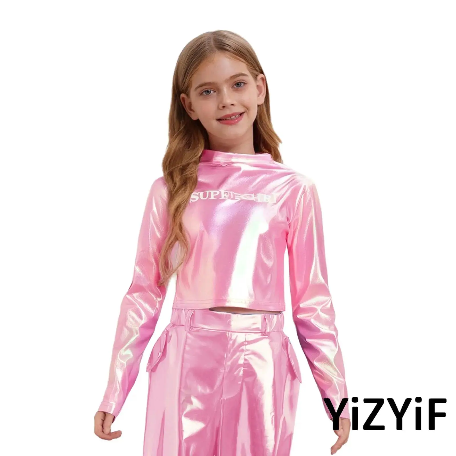 Kids Girls Metallic Hip-Hop Jazz Dance Outfit Crew Neck Long Sleeve Letter Printed Shirt Top for Stage Street Dance Competition
Kids Girls Metallic Hip-Hop Jazz Dance Outfit Crew Neck Long Sleeve Letter Printed Shirt Top for Stage Street Dance Competition