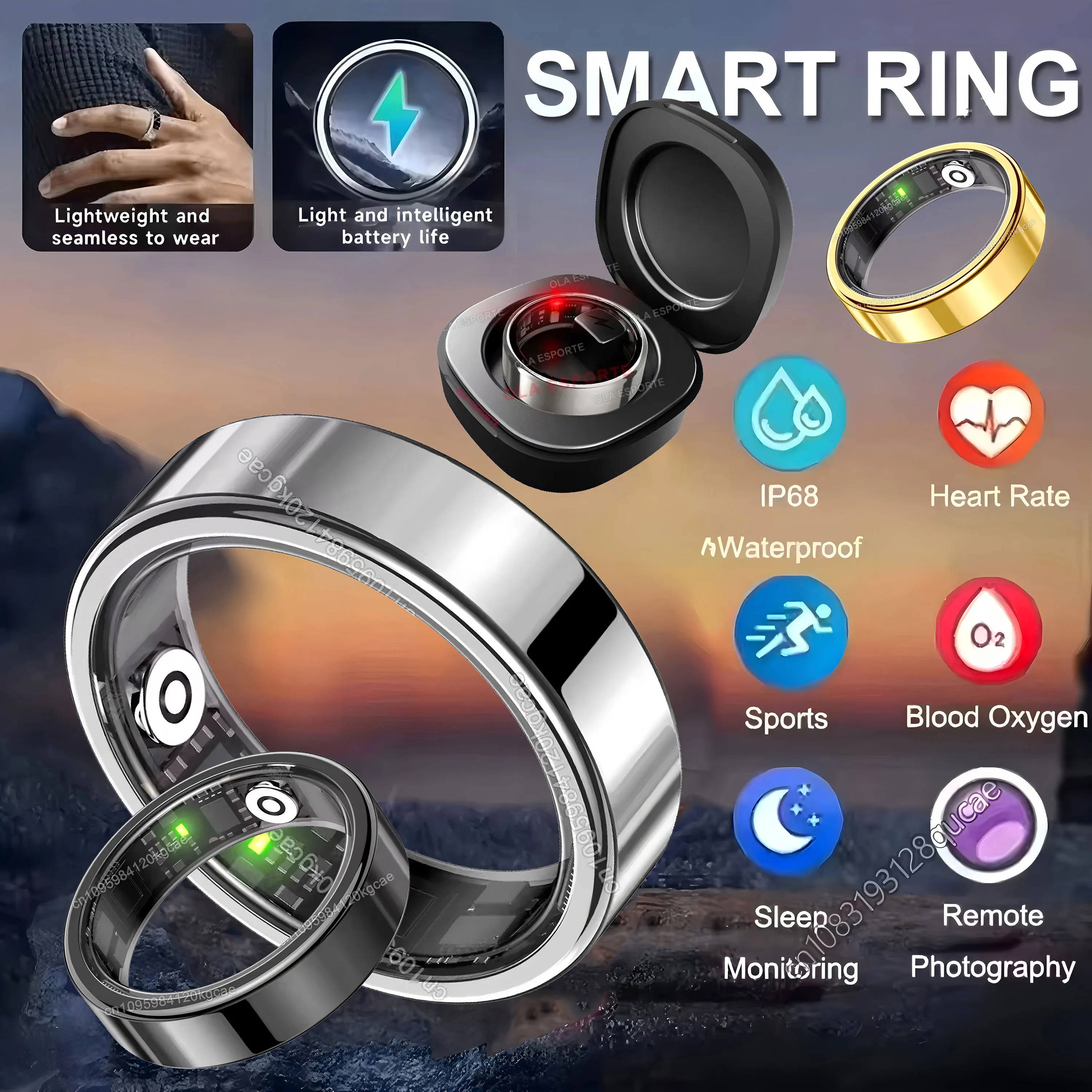 New R09 Smart Ring Men Women with Charging Case,Heart Rate Blood Oxygen,Skin Temperature Monitor,5ATM Waterproof For Android IOS
New R09 Smart Ring Men Women with Charging Case,Heart Rate Blood Oxygen,Skin Temperature Monitor,5ATM Waterproof For Android IOS
