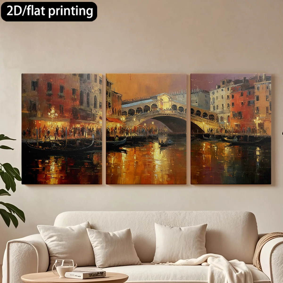 Three-panel decorative canvas paintingVibrant Venice, evening, gondolas, bridge.
Three-panel decorative canvas paintingVibrant Venice, evening, gondolas, bridge.