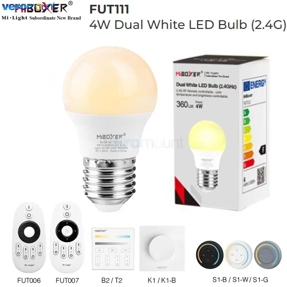MiBoxer FUT111 Mini Smart Tuya 4W 2.4G RF AC110V 220V E27 Dual White Brightness Color Temperature Adjustable LED Bulb Spotlight 
MiBoxer FUT111 Mini Smart Tuya 4W 2.4G RF AC110V 220V E27 Dual White Brightness Color Temperature Adjustable LED Bulb Spotlight