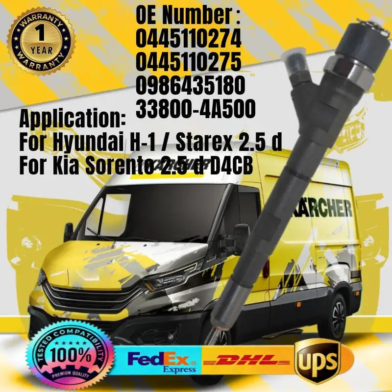 0445110274 0445110275 33800-4A500 0986435180 Common Rail Fuel Injector for Hyundai H-1 Starex Kia Sorento 2.5D D4CB Engine
0445110274 0445110275 33800-4A500 0986435180 Common Rail Fuel Injector for Hyundai H-1 Starex Kia Sorento 2.5D D4CB Engine