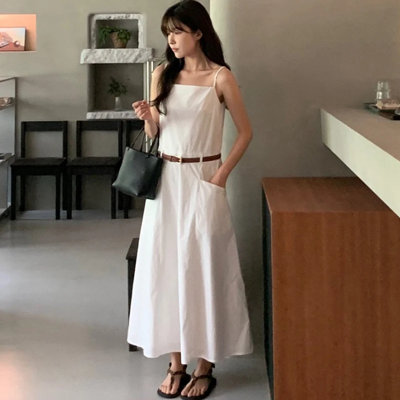 Elegant Simple Pure Color Versatile Double Pocket Strap Dress with Belt Korean Style Spring Autumn Winter Women's Dress
Elegant Simple Pure Color Versatile Double Pocket Strap Dress with Belt Korean Style Spring Autumn Winter Women's Dress