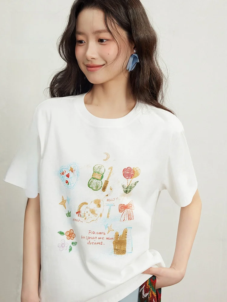 Summer Casual Loose Women's T-irt ort Sve round Ne White Fun Doodle Watercolor Print Youthful Faion Casual Top
Summer Casual Loose Women's T-irt ort Sve round Ne White Fun Doodle Watercolor Print Youthful Faion Casual Top