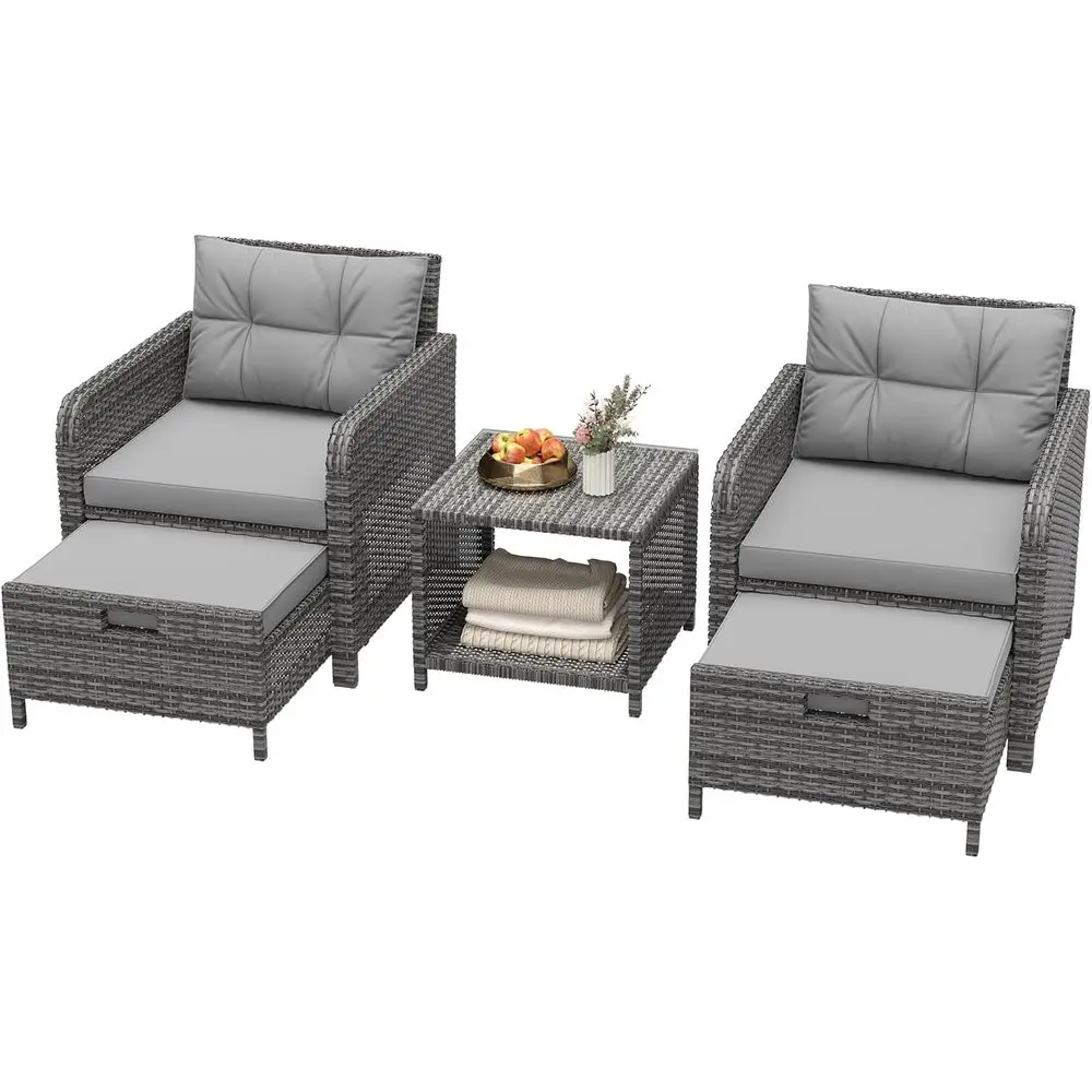 5-Piece Wicker Patio Furniture Set with Rattan Lounge Chairs, Tempered Glass Coffee Table, Ottomans, and Seat Cushions for Outdo
5-Piece Wicker Patio Furniture Set with Rattan Lounge Chairs, Tempered Glass Coffee Table, Ottomans, and Seat Cushions for Outdo