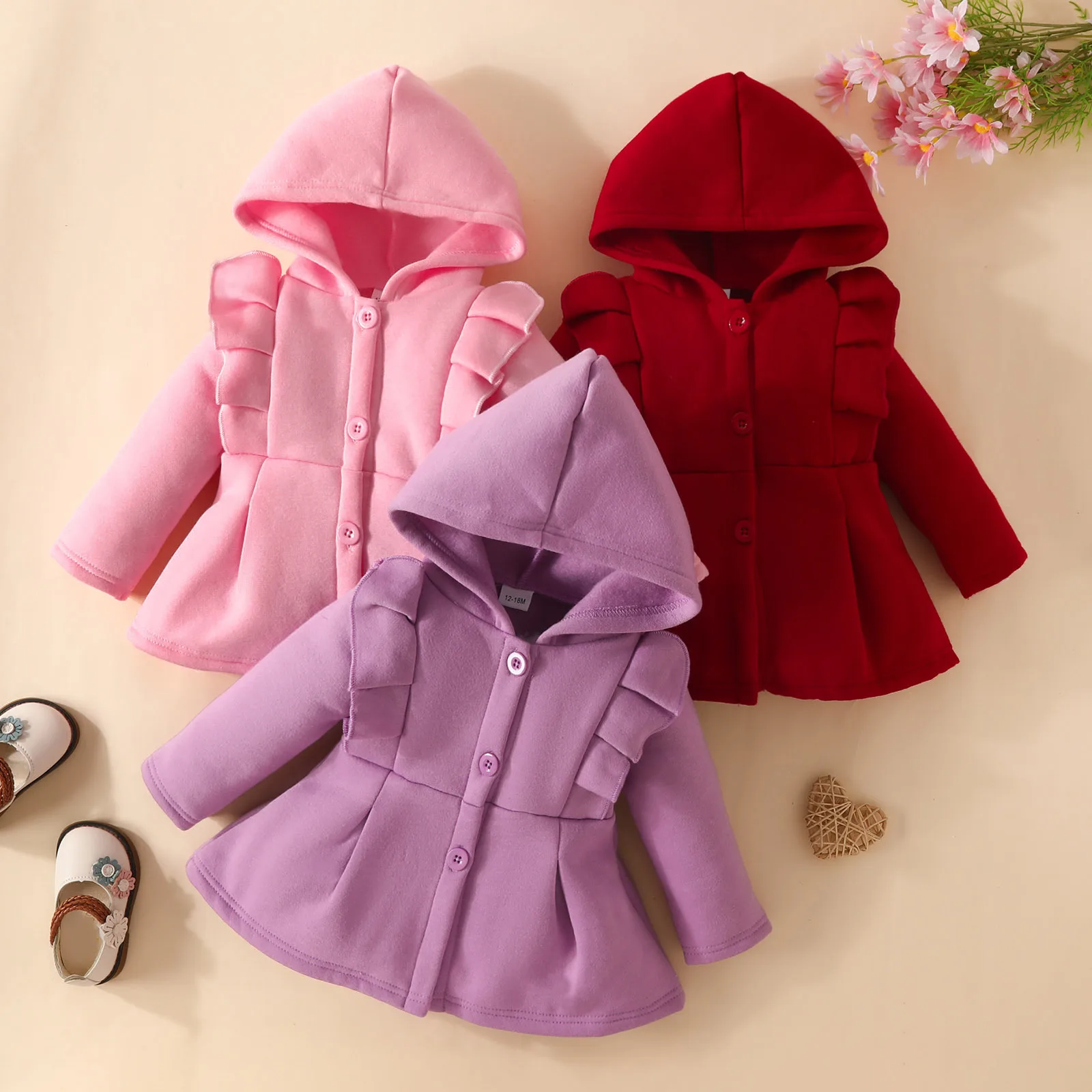 Baby Girl Ruffled Long Sleeve Fleece Hooded Single Breasted CoatKids Clothes Autumn And WinterRecommended To Buy One Size Larger
Baby Girl Ruffled Long Sleeve Fleece Hooded Single Breasted CoatKids Clothes Autumn And WinterRecommended To Buy One Size Larger
