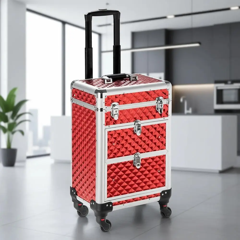 Portable Rolling Makeup Train Case, Lockable Travel Cosmetic Organizer with Wheels and Drawers (Red)
Portable Rolling Makeup Train Case, Lockable Travel Cosmetic Organizer with Wheels and Drawers (Red)